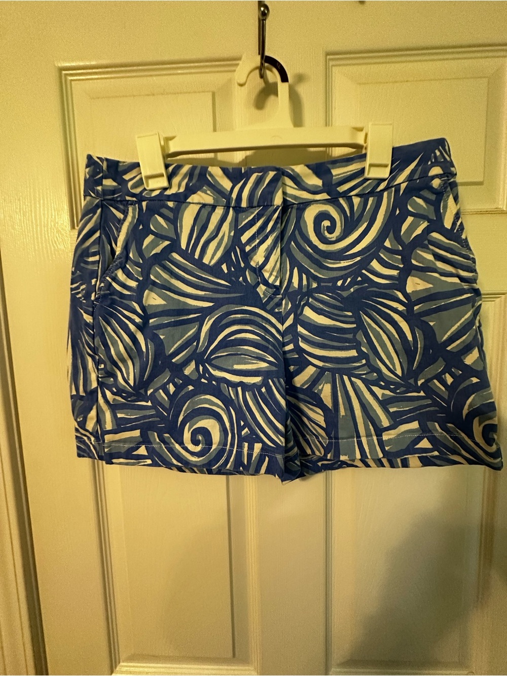 Blue and White Abstract Print Shorts
